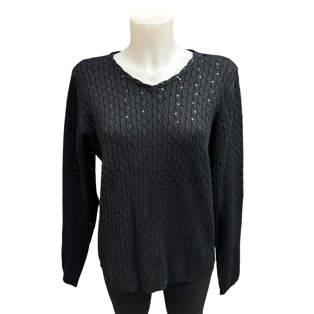 Pendleton Vintage Cableknit v neck Sequinned sweater Cashmere Silk Sz L